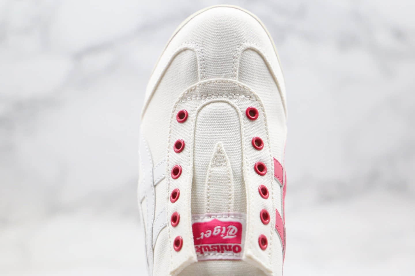 亚瑟士Asics Onitsuka tiger 66 SLIP纯原版本鬼冢虎无鞋带一脚蹬帆布鞋白粉色原厂四联吊牌齐全 货号:1183B431-100