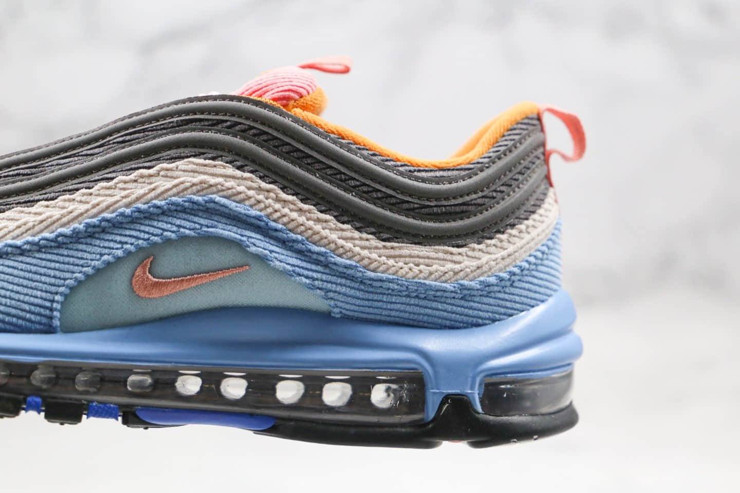 耐克Nike Air Max 97纯原版本灯芯绒子弹头气垫鞋蓝色内置真小潘全掌气垫原档案数据开发 货号:CQ7512-462