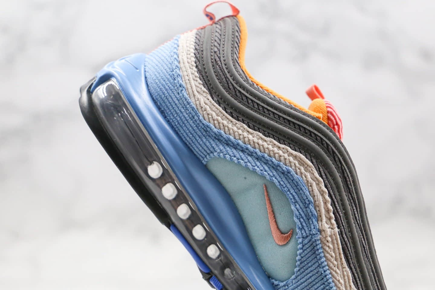 耐克Nike Air Max 97纯原版本灯芯绒子弹头气垫鞋蓝色内置真小潘全掌气垫原档案数据开发 货号:CQ7512-462