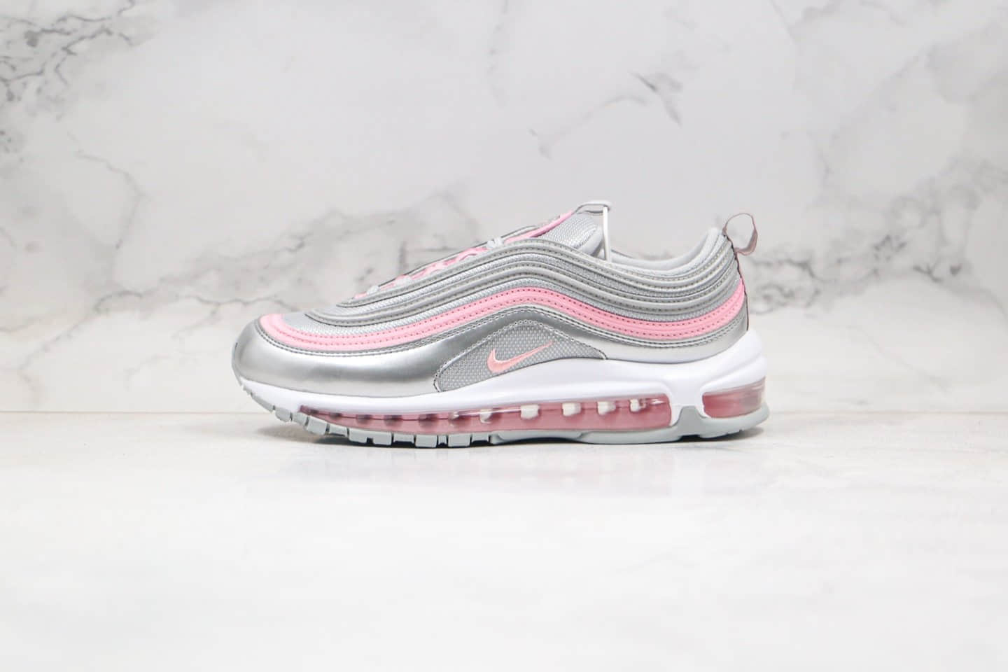 耐克Nike Air Max 97纯原版本全掌气垫跑鞋银粉色内置气垫原盒原标 货号:921522-021