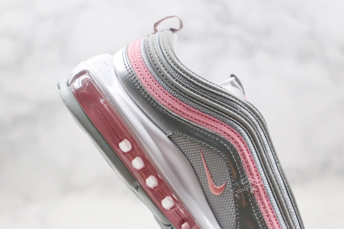 耐克Nike Air Max 97纯原版本全掌气垫跑鞋银粉色内置气垫原盒原标 货号:921522-021