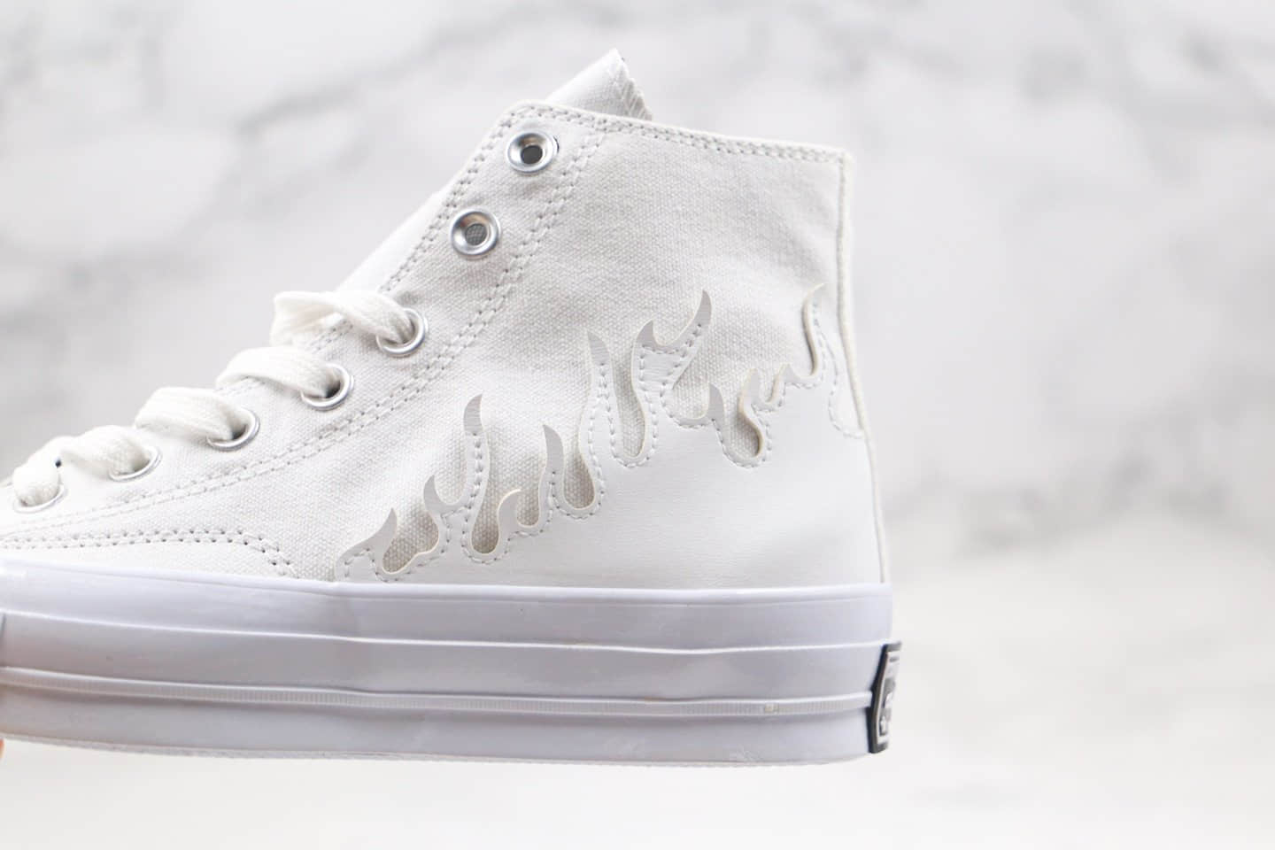 匡威CONVERSE Chuck 70公司级版本白敬亭同款高帮白色火焰帆布鞋原厂硫化大底 货号:168970C