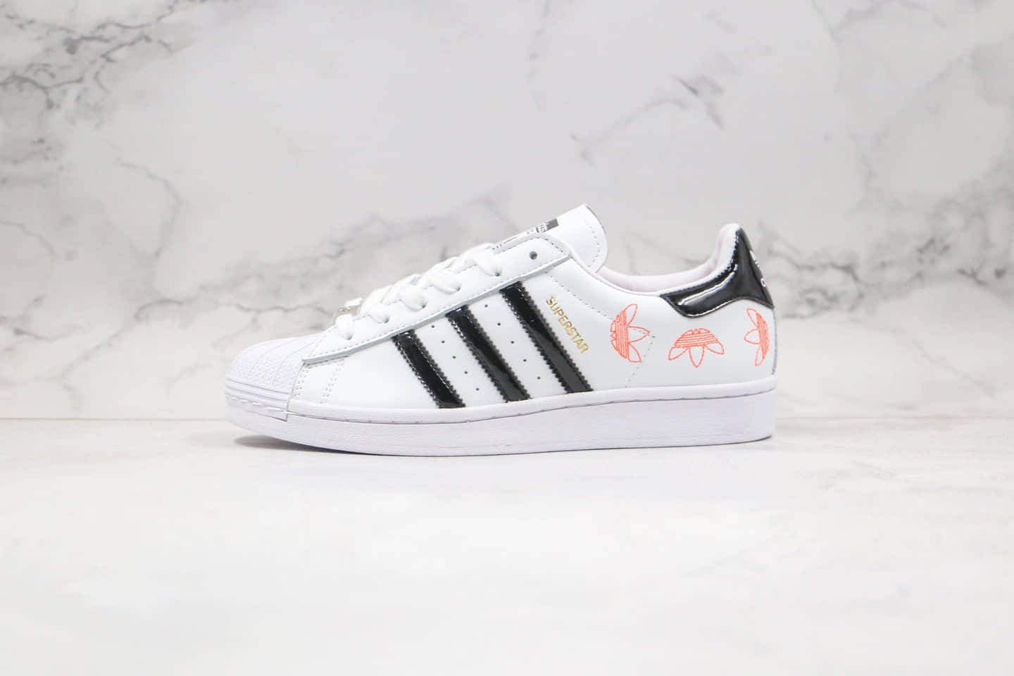 阿迪达斯Adidas Stan Smith纯原版本三叶草贝壳头白金LOGO粉色印花原盒原标 货号:FX2246