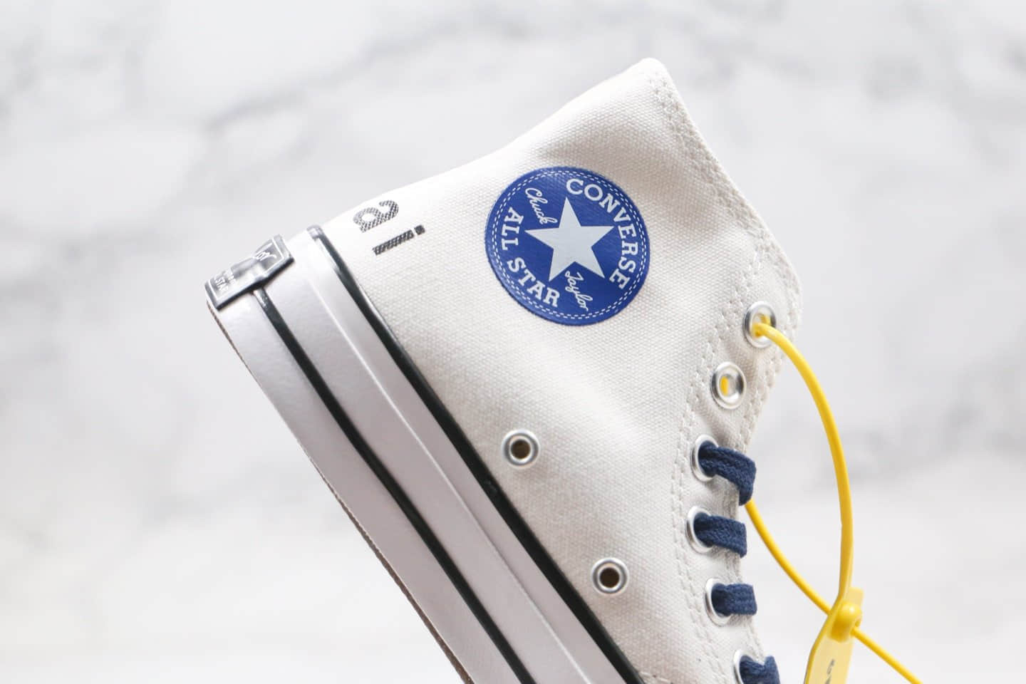 匡威Converse x Fragment Design x Sacai公司级版本三方联名款高帮白蓝色补丁铭牌缝线帆布鞋原厂硫化大底 货号:160329C
