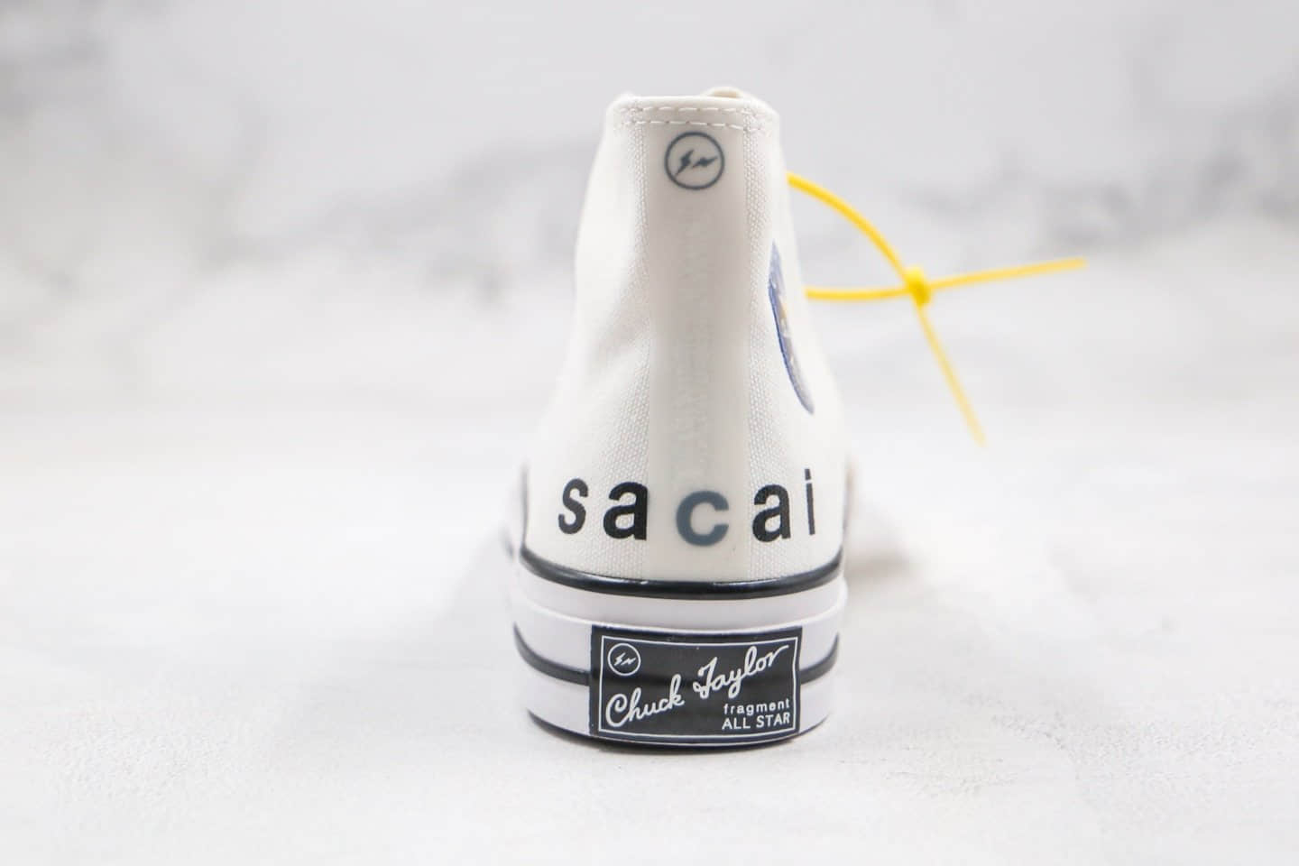 匡威Converse x Fragment Design x Sacai公司级版本三方联名款高帮白蓝色补丁铭牌缝线帆布鞋原厂硫化大底 货号:160329C