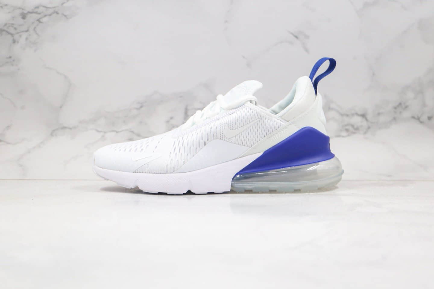 耐克Nike Air Max 270公司级版本半掌气垫跑鞋白蓝色原厂小潘气垫 货号：CI2671-105