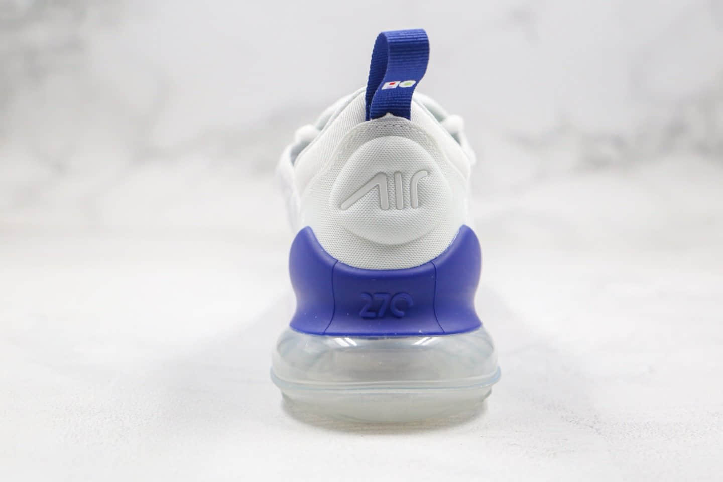 耐克Nike Air Max 270公司级版本半掌气垫跑鞋白蓝色原厂小潘气垫 货号：CI2671-105