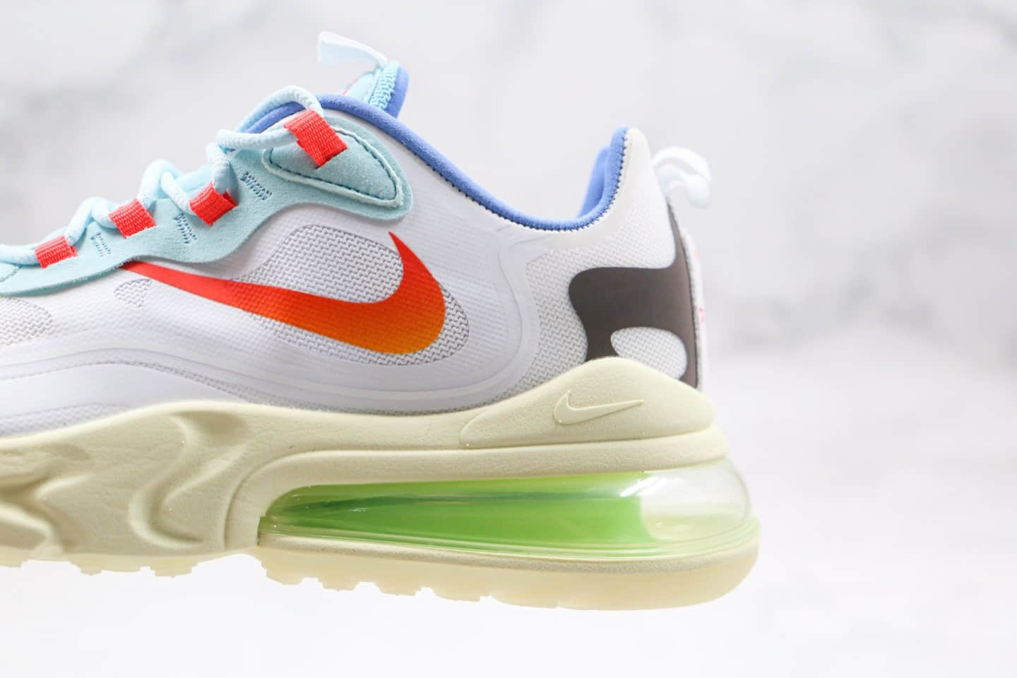 耐克Travis Scott x NiKe Air Max 270 React公司级版本气垫跑鞋倒钩淡奶油白蓝橙色原档案数据开发 货号:CT2864-100