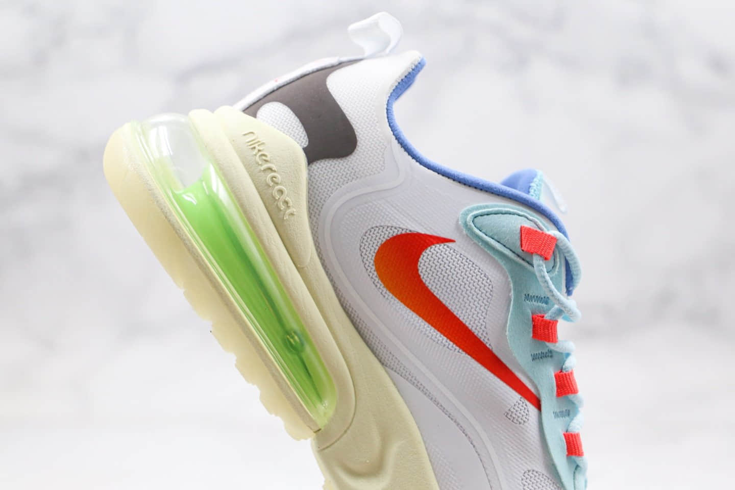 耐克Travis Scott x NiKe Air Max 270 React公司级版本气垫跑鞋倒钩淡奶油白蓝橙色原档案数据开发 货号:CT2864-100