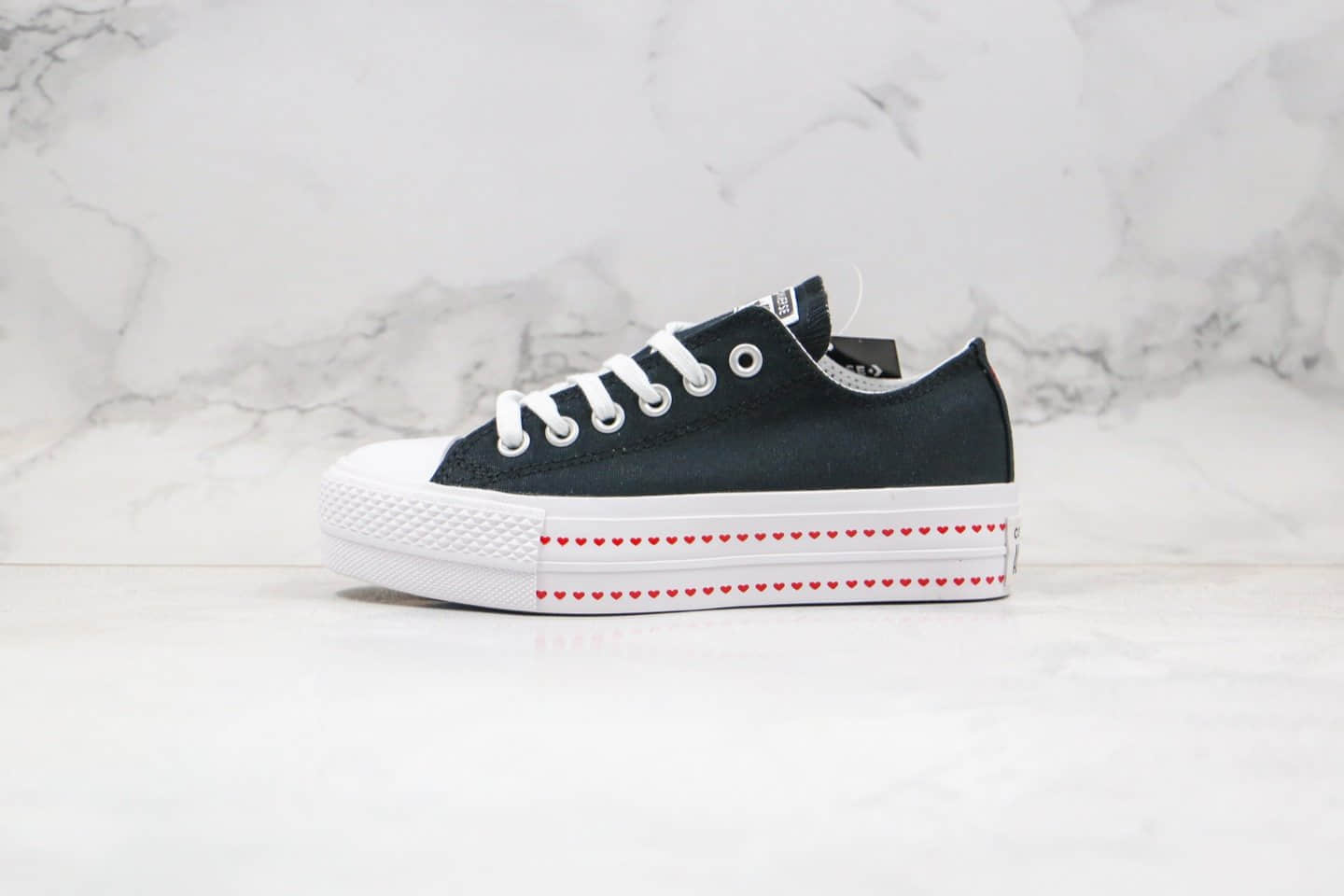 匡威Converse All Star Lift OX公司级版本2020情人节爱心款厚底增高帆布鞋黑白配色原楦开发正确蓝底 货号:567158C