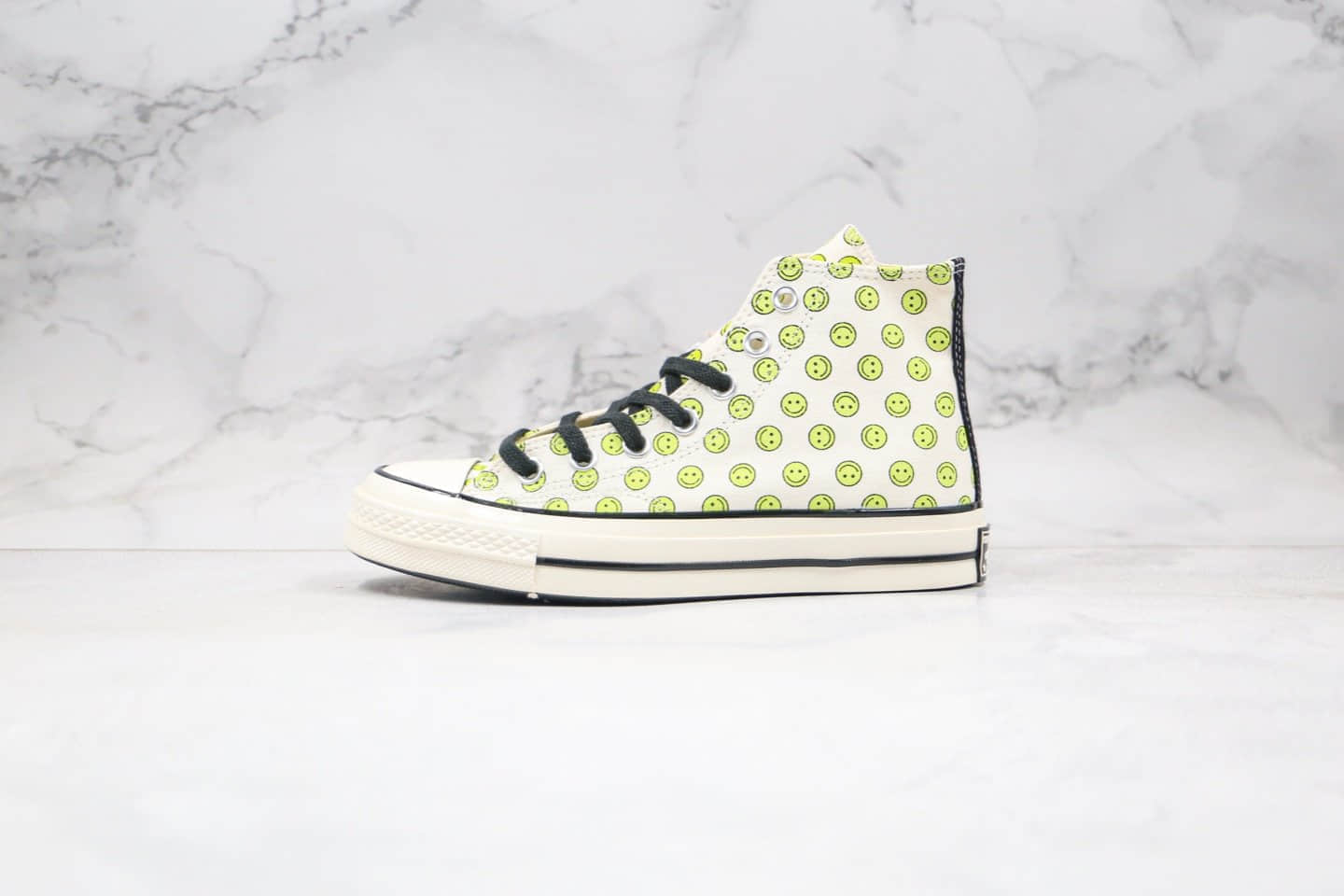 匡威Converse Chuck 70 Happy Camper公司级版本高帮帆布鞋黄绿笑脸印花原厂硫化蓝底 货号:167637C