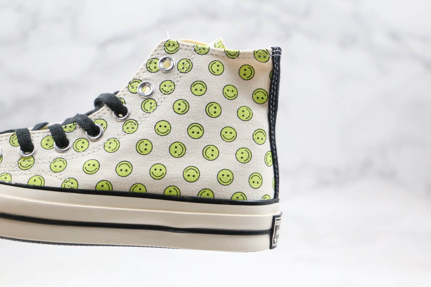 匡威Converse Chuck 70 Happy Camper公司级版本高帮帆布鞋黄绿笑脸印花原厂硫化蓝底 货号:167637C