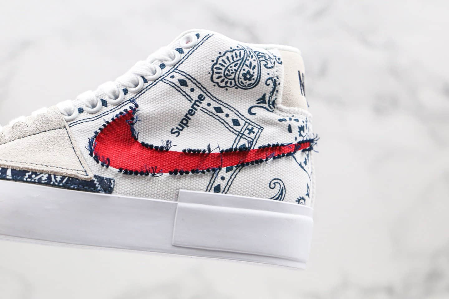 耐克Nike SB Blazer Edge纯原版本高帮SB板鞋拆线涂鸦白黑红色内置Zoom原档案数据开发 货号:CI3833-200