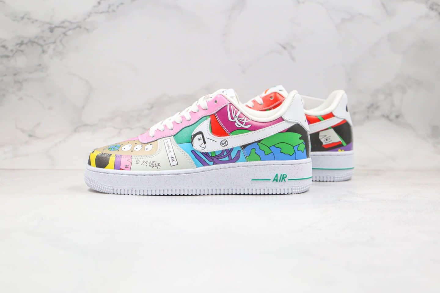 耐克Ruohan Wang x Nike Air Force 1 Low(2020)纯原版本插画师联名款自然循环彩绘涂鸦配色低帮空军一号内置气垫原盒原标 货号:CZ3990-900