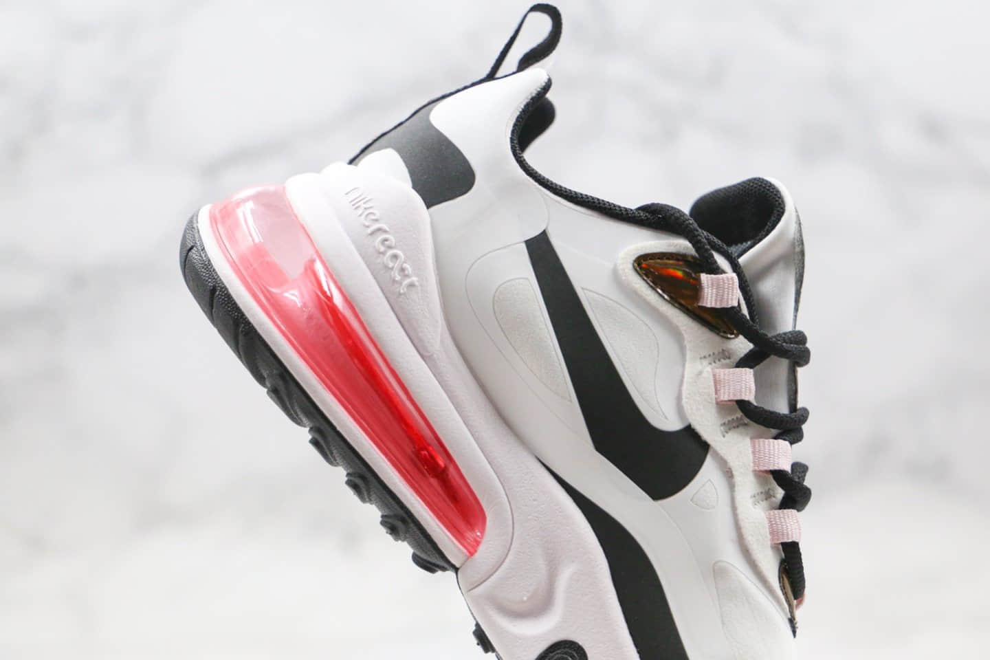 耐克Nike React Air Max 270纯原版本半掌气垫Max270白黑金粉色内置真小潘气垫原盒原标 货号:CU4752-100