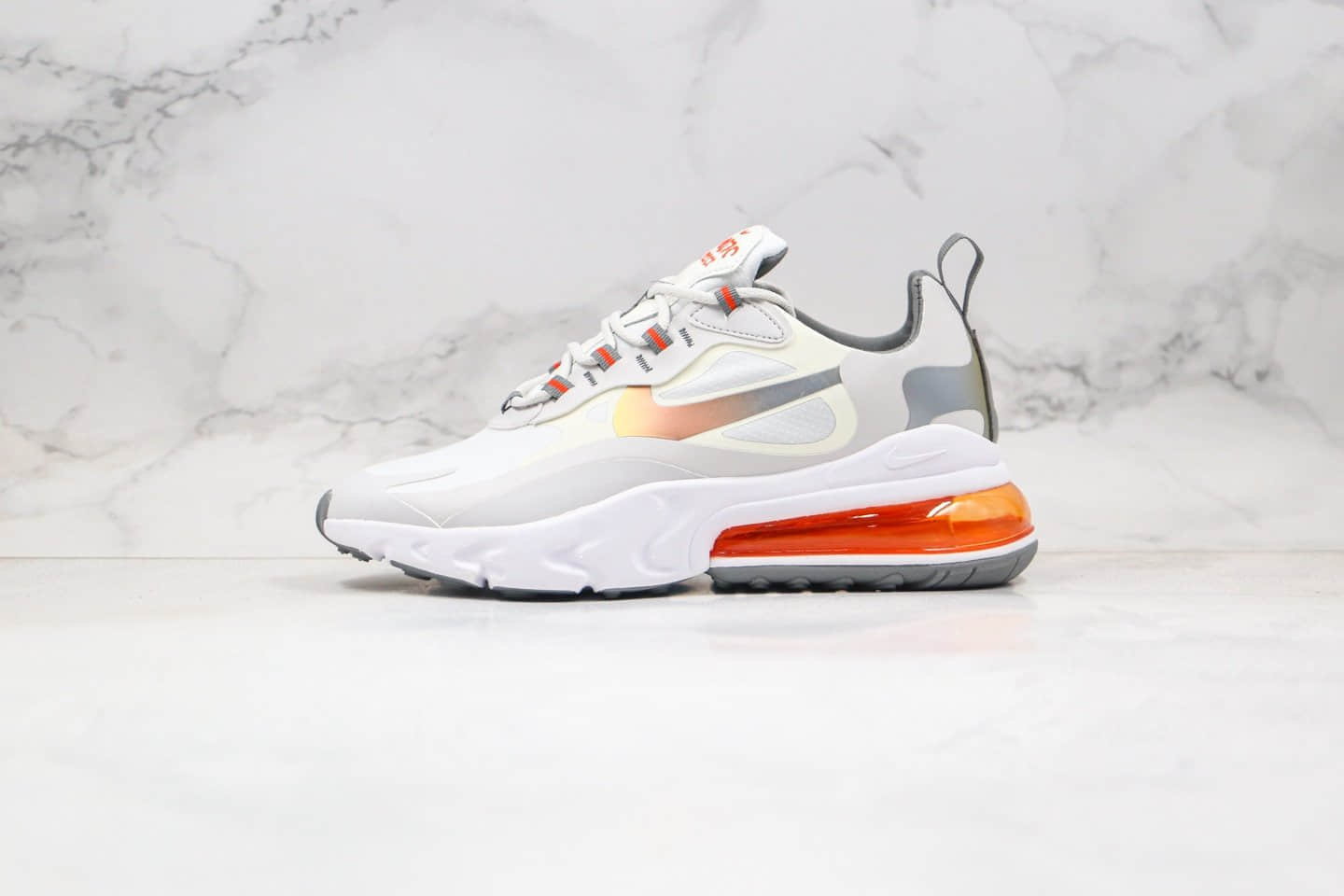 耐克Nike Air Max 270 React纯原版本半掌气垫Max270气垫鞋炫彩米白灰金渐变色原鞋开模一比一打造 货号：CD6615-100