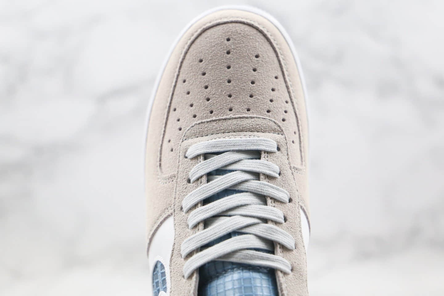 耐克Nike Air Force 1 07 LV8 Indigo Fog纯原版本低帮空军一号编织格子勾米白蓝色靛蓝色雾内置气垫 货号:CK4383-001