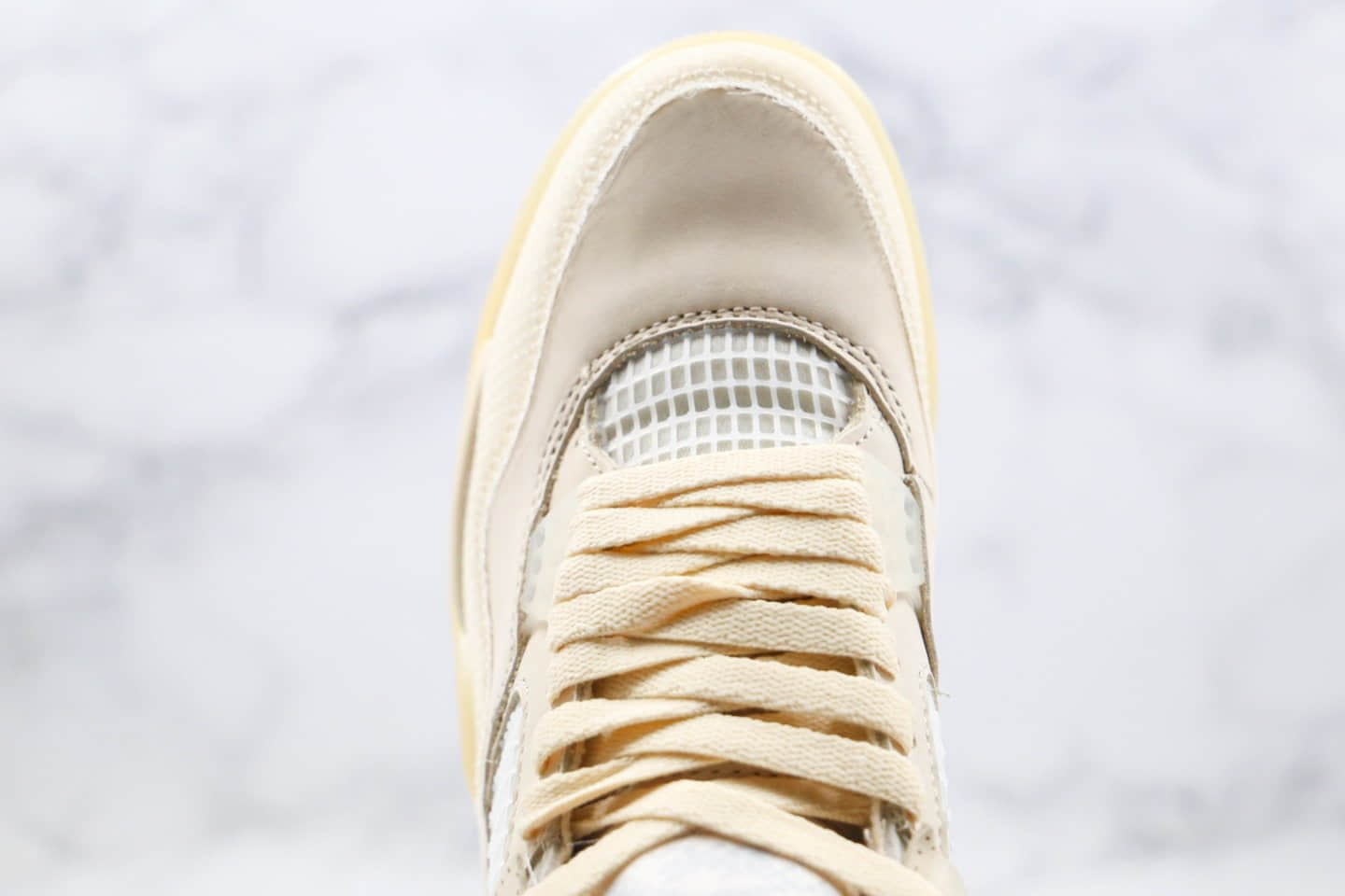 乔丹Off-White™ x Air Jordan AJ4 Retro Cream Sail纯原版本蝉翼OW联名款米白色AJ4内置气垫原楦头纸板打造 货号:CV9388-100