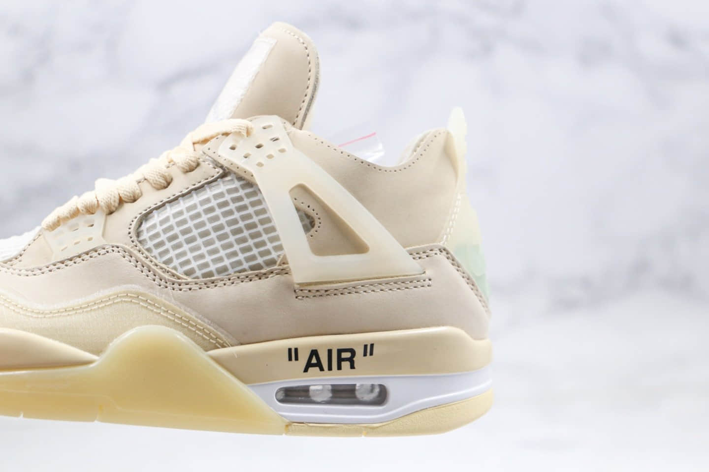 乔丹Off-White™ x Air Jordan AJ4 Retro Cream Sail纯原版本蝉翼OW联名款米白色AJ4内置气垫原楦头纸板打造 货号:CV9388-100