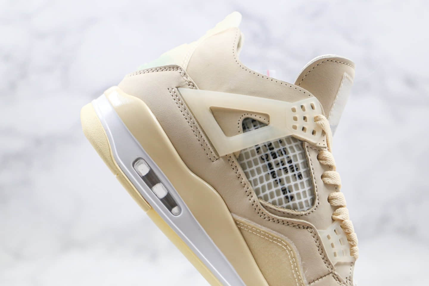 乔丹Off-White™ x Air Jordan AJ4 Retro Cream Sail纯原版本蝉翼OW联名款米白色AJ4内置气垫原楦头纸板打造 货号:CV9388-100