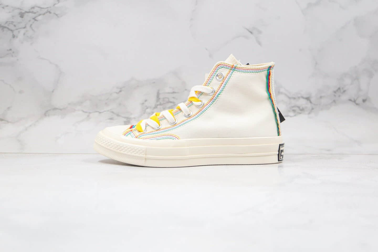 匡威Converse chuck 1970s公司级版本高帮彩虹线条奶白色硫化帆布鞋原盒原标原鞋开模一比一打造 货号:169047C