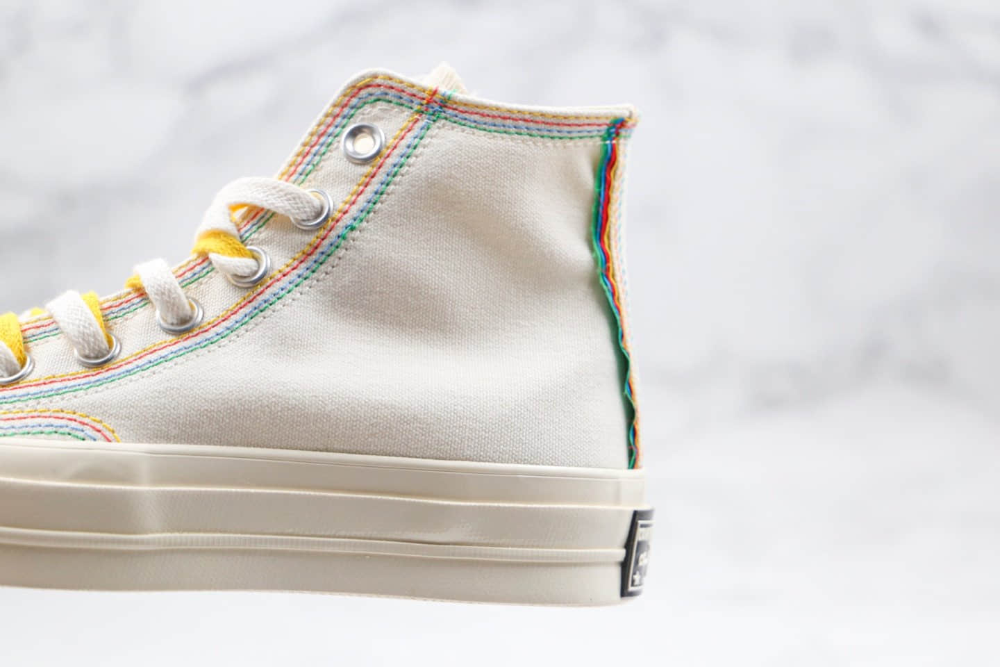 匡威Converse chuck 1970s公司级版本高帮彩虹线条奶白色硫化帆布鞋原盒原标原鞋开模一比一打造 货号:169047C