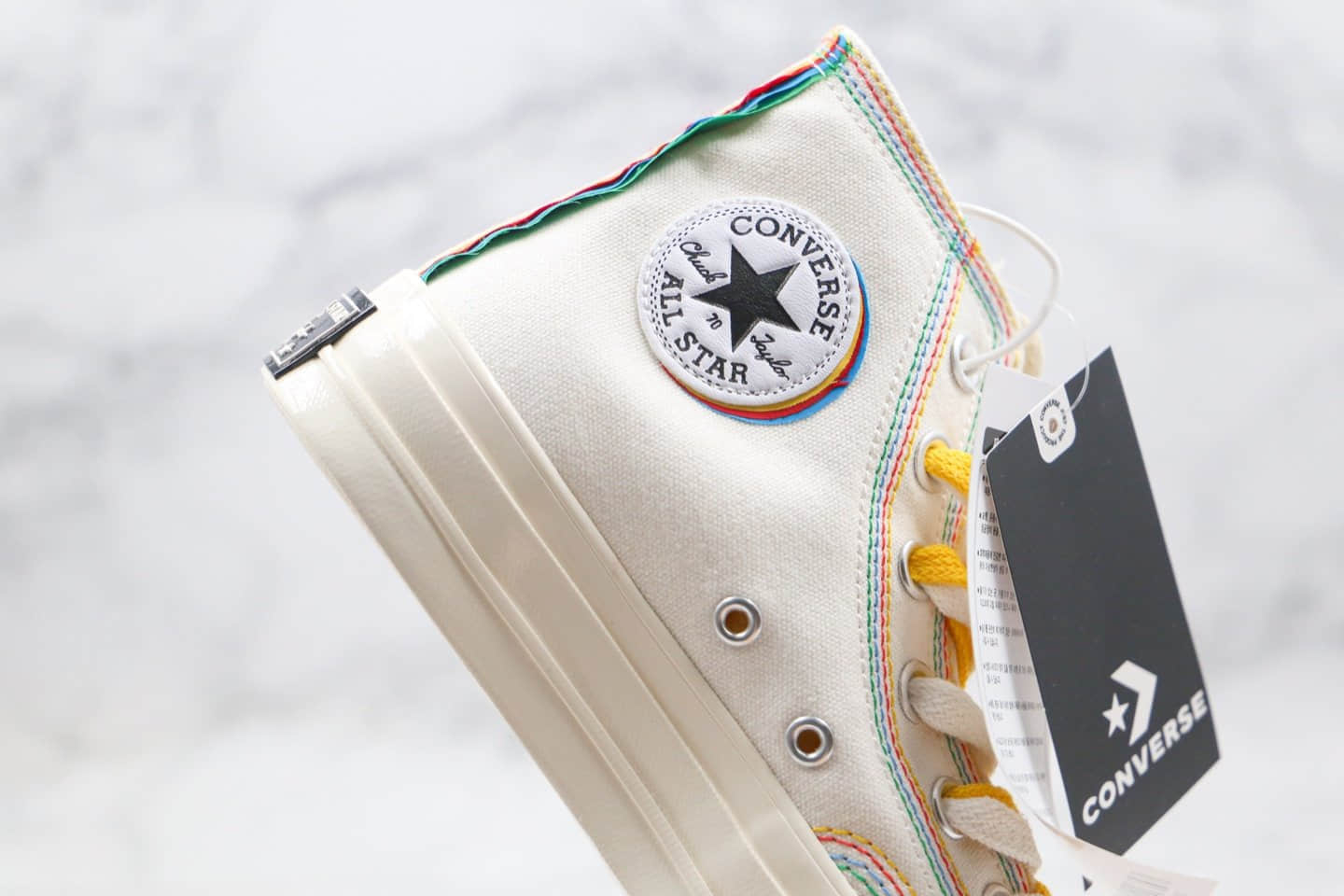 匡威Converse chuck 1970s公司级版本高帮彩虹线条奶白色硫化帆布鞋原盒原标原鞋开模一比一打造 货号:169047C