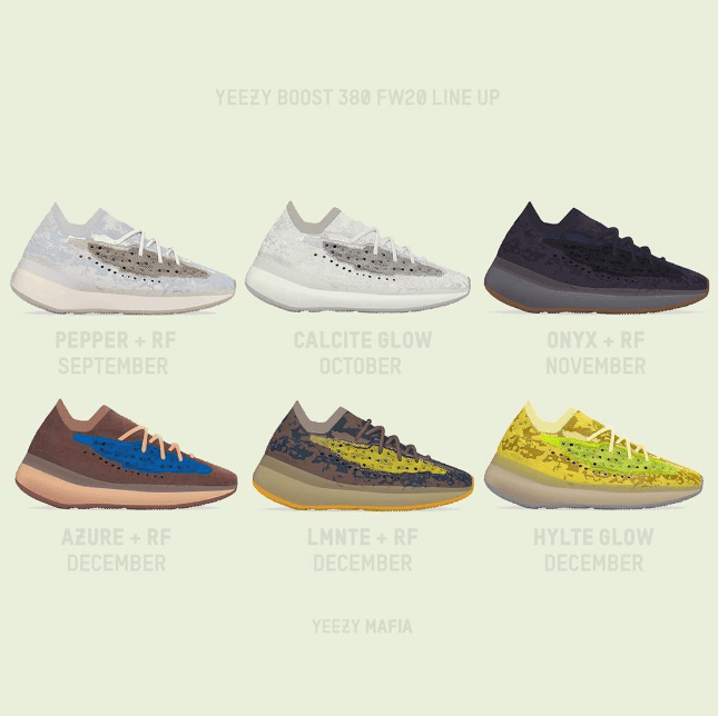 Yeezy 380今年秋冬新配色发售合集!还有满天星版本!