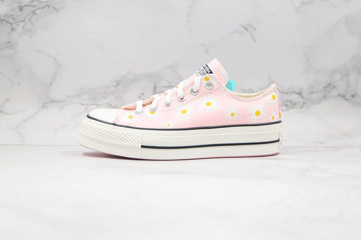 匡威Converse公司级版本低帮厚底小雏菊粉色小菊花增高帆布鞋原厂硫化大底 货号:568934C