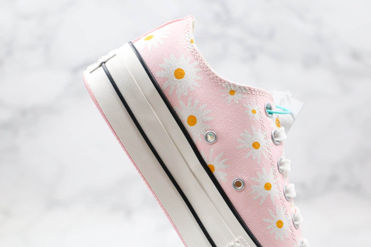 匡威Converse公司级版本低帮厚底小雏菊粉色小菊花增高帆布鞋原厂硫化大底 货号:568934C
