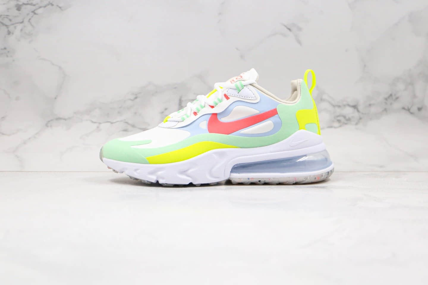 耐克Nike React Air Max 270 React LA Edition纯原版本高桥盾网纱半掌气垫鞋Max270白粉蓝绿色内置真小潘气垫 货号：DB5927-161