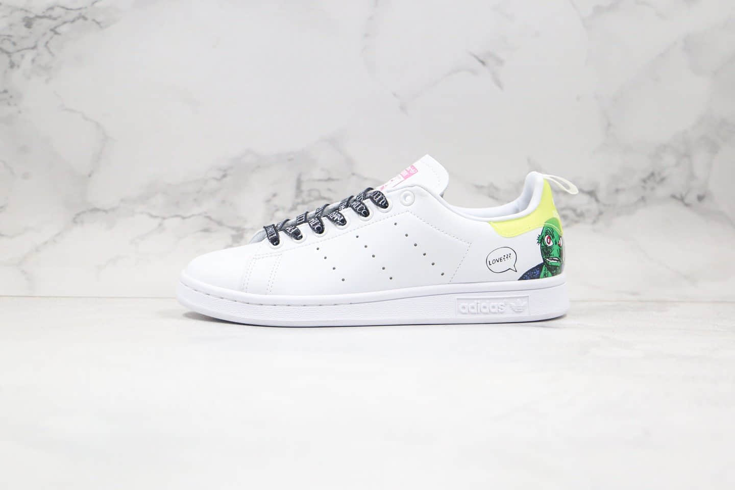 阿迪达斯Adidas Originals Stan Smith W纯原版本三叶草史密斯柠檬黄绿尾乌龟卡通涂鸦配色原档案数据开发 货号：EG5152