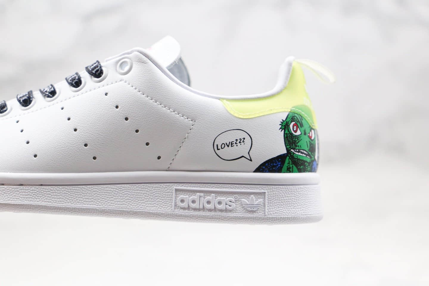 阿迪达斯Adidas Originals Stan Smith W纯原版本三叶草史密斯柠檬黄绿尾乌龟卡通涂鸦配色原档案数据开发 货号：EG5152