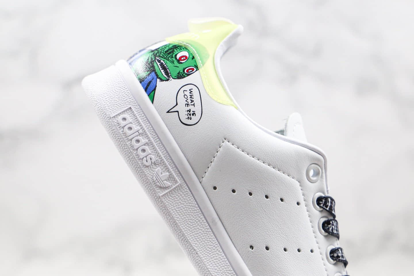 阿迪达斯Adidas Originals Stan Smith W纯原版本三叶草史密斯柠檬黄绿尾乌龟卡通涂鸦配色原档案数据开发 货号：EG5152