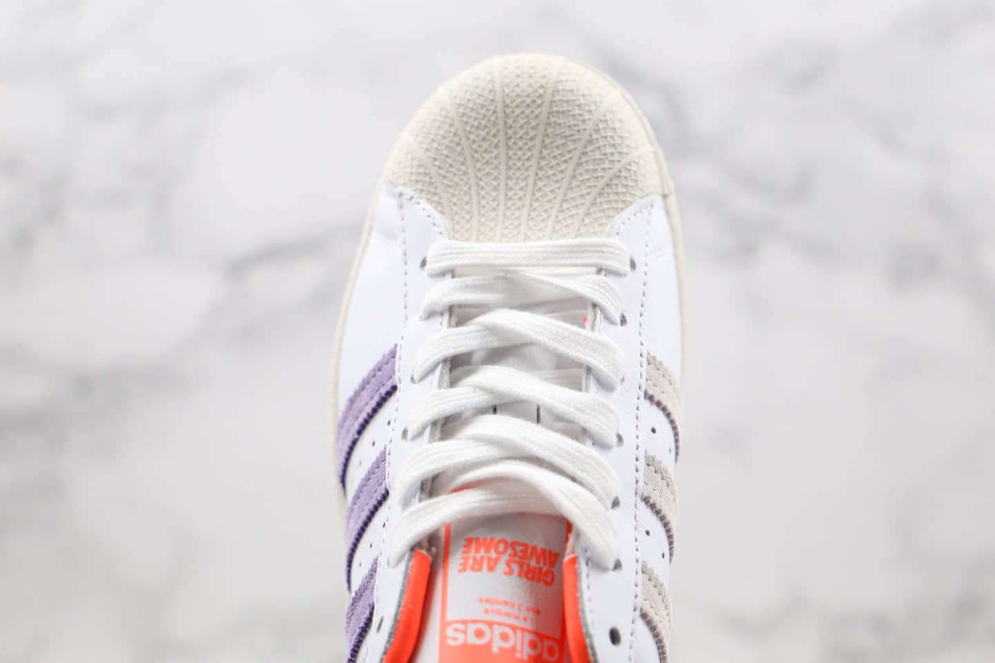 阿迪达斯Adidas Originals Superstar纯原版本三叶草贝壳头50周年米白科技紫橙鸳鸯配色板鞋原盒原标 货号:FW8087