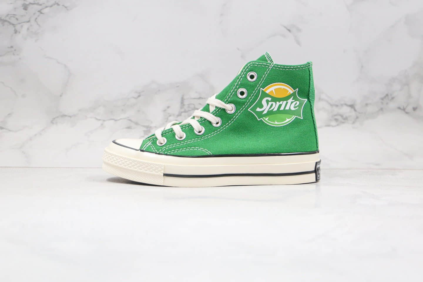 匡威Converse x Sprite公司级版本雪碧汽水联名款高帮绿色帆布鞋正确双围条PU硅蓝软中底 货号:188603C