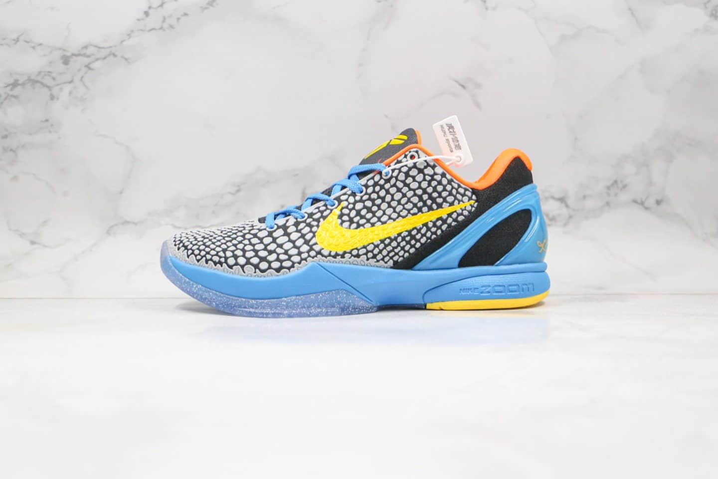 耐克Nike Kobe 6 Helicopter公司级版本科比6代鱼鳞纹蓝黄色中底真碳板 货号：429659-005