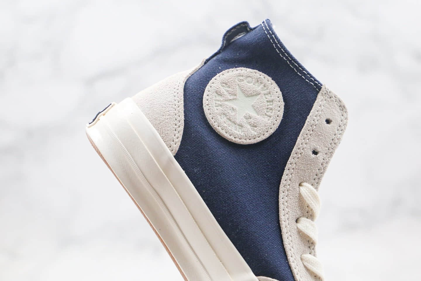 匡威Converse FOG公司级版本恐惧上帝高帮平替奶白蓝色拼色撞色解构帆布鞋原楦头纸板打造 货号:168604C