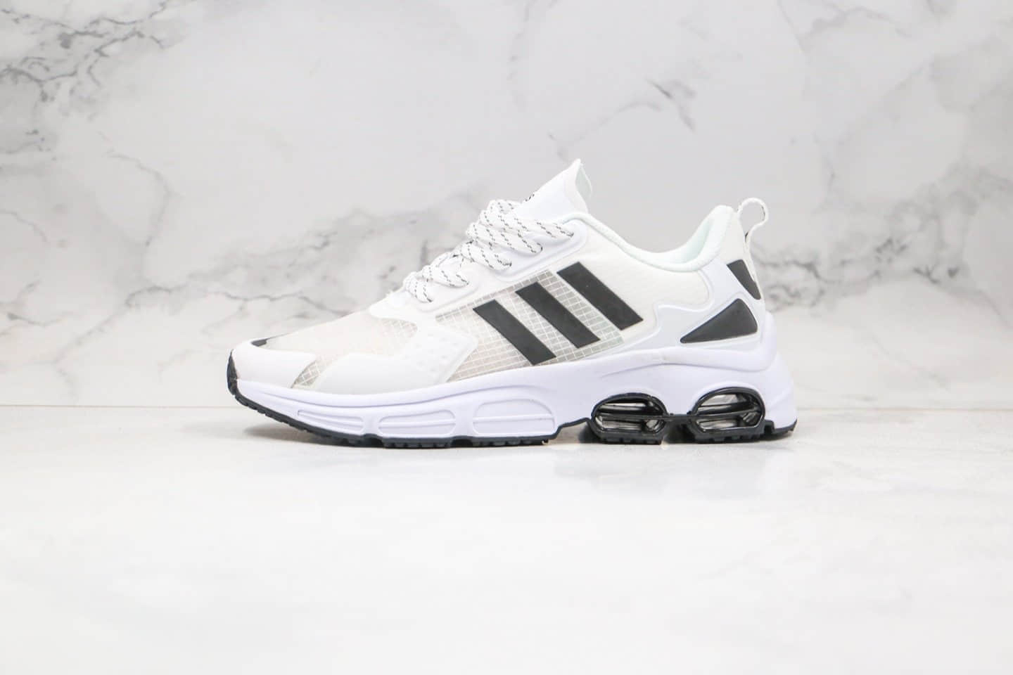 阿迪达斯adidas Quadcube公司级版本复古气垫跑鞋厚底运动鞋白黑色原数据开发 货号:FG7172