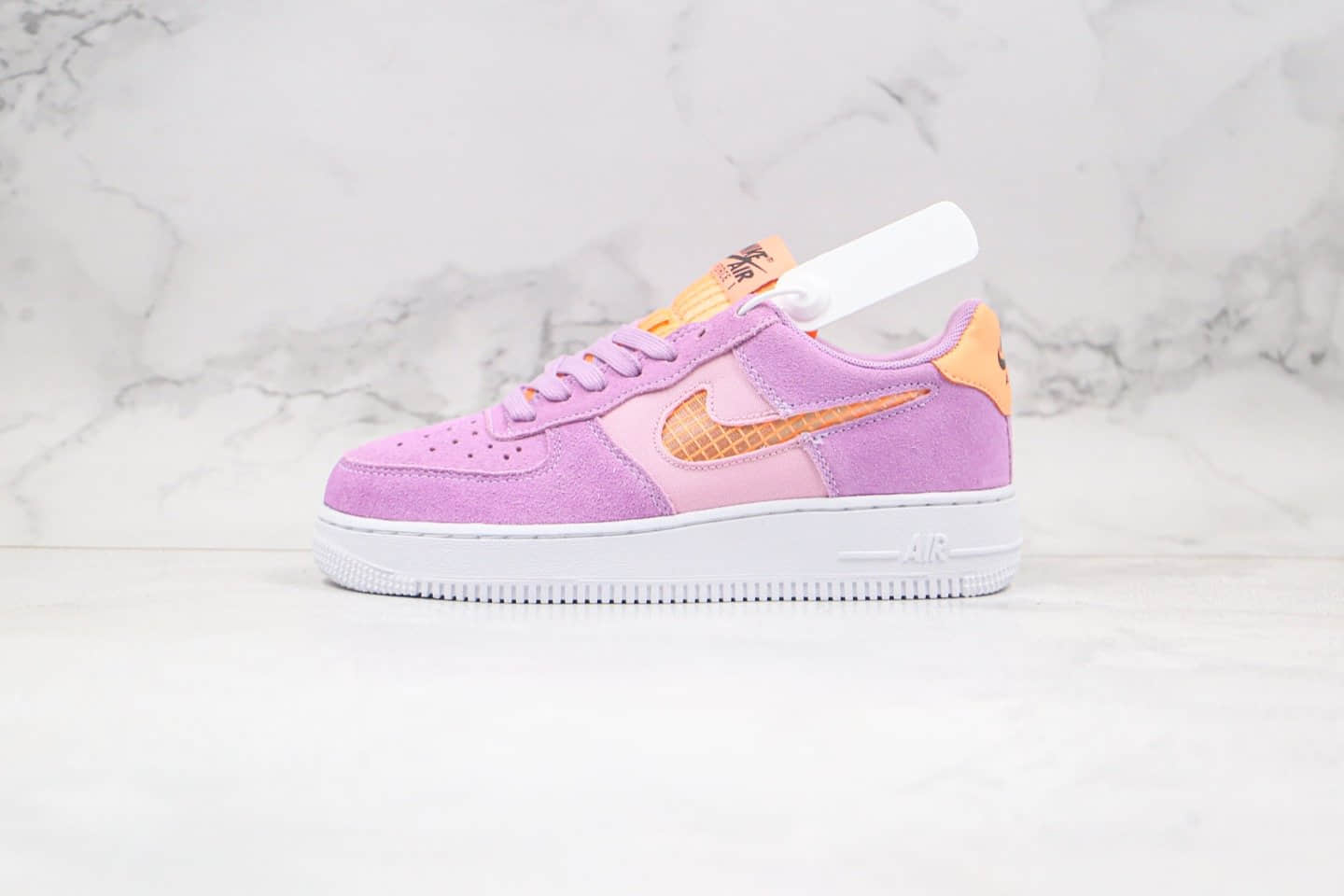 耐克Nike Air Force 1 LV8 1 Fresh Air GS纯原版本低帮空军一号编织格子钩紫橘色内置气垫 货号:CJ1647-500