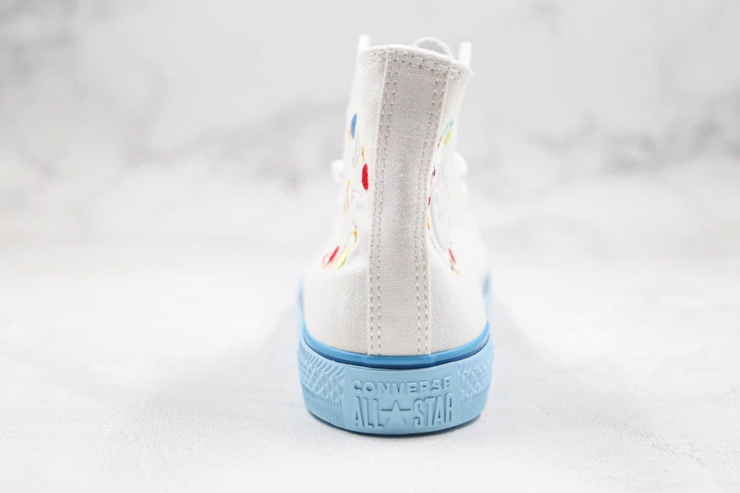 匡威Converse All Star公司级版本小红书爆款高帮帆布鞋花卉刺绣白蓝色原装铝楦数据开发 货号:567993C