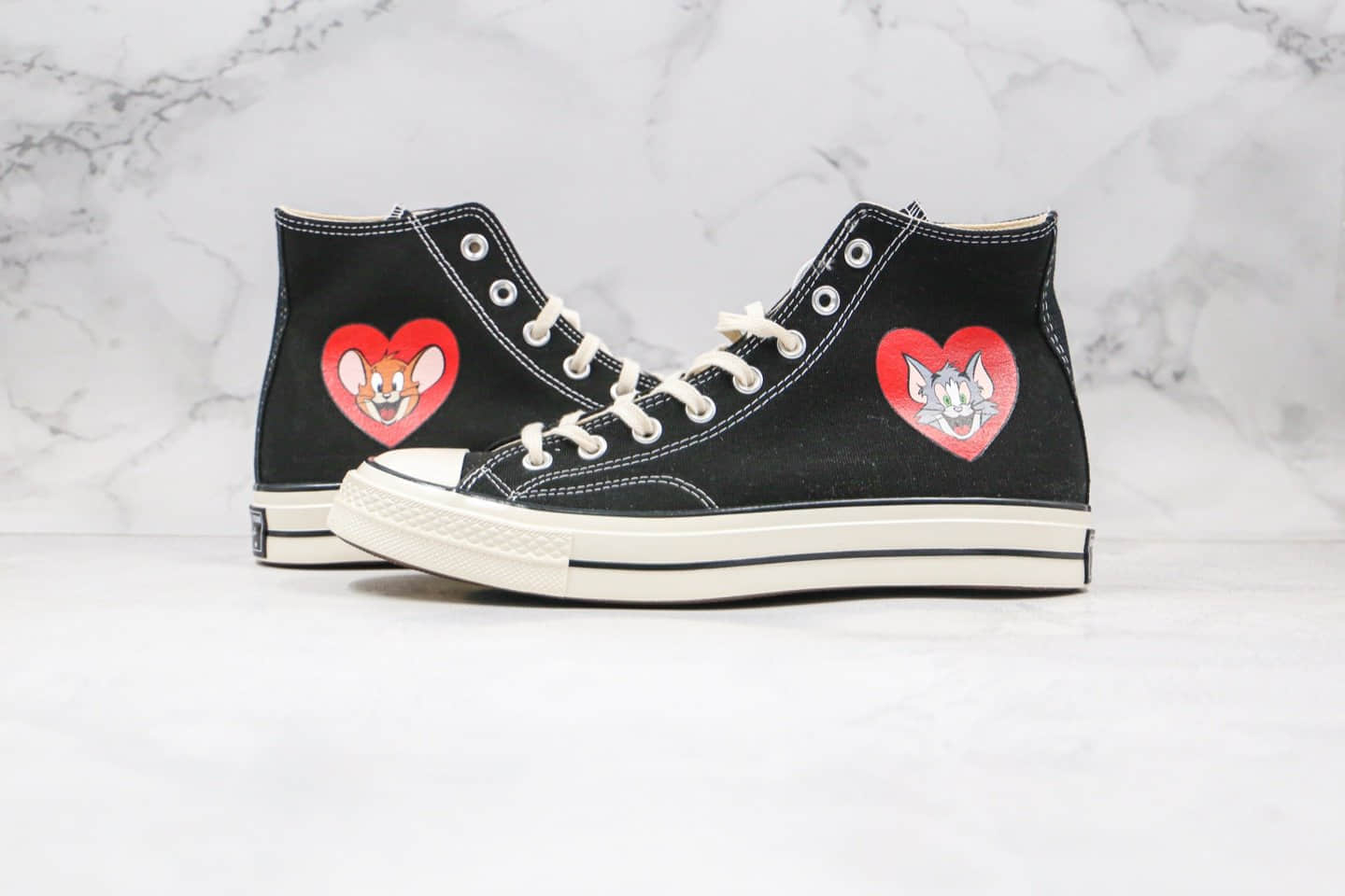 匡威Converse 1970S公司级版本高帮爱心黑色帆布鞋猫和老鼠原楦头纸板打造正确PU硅蓝软中底 货号:162050C