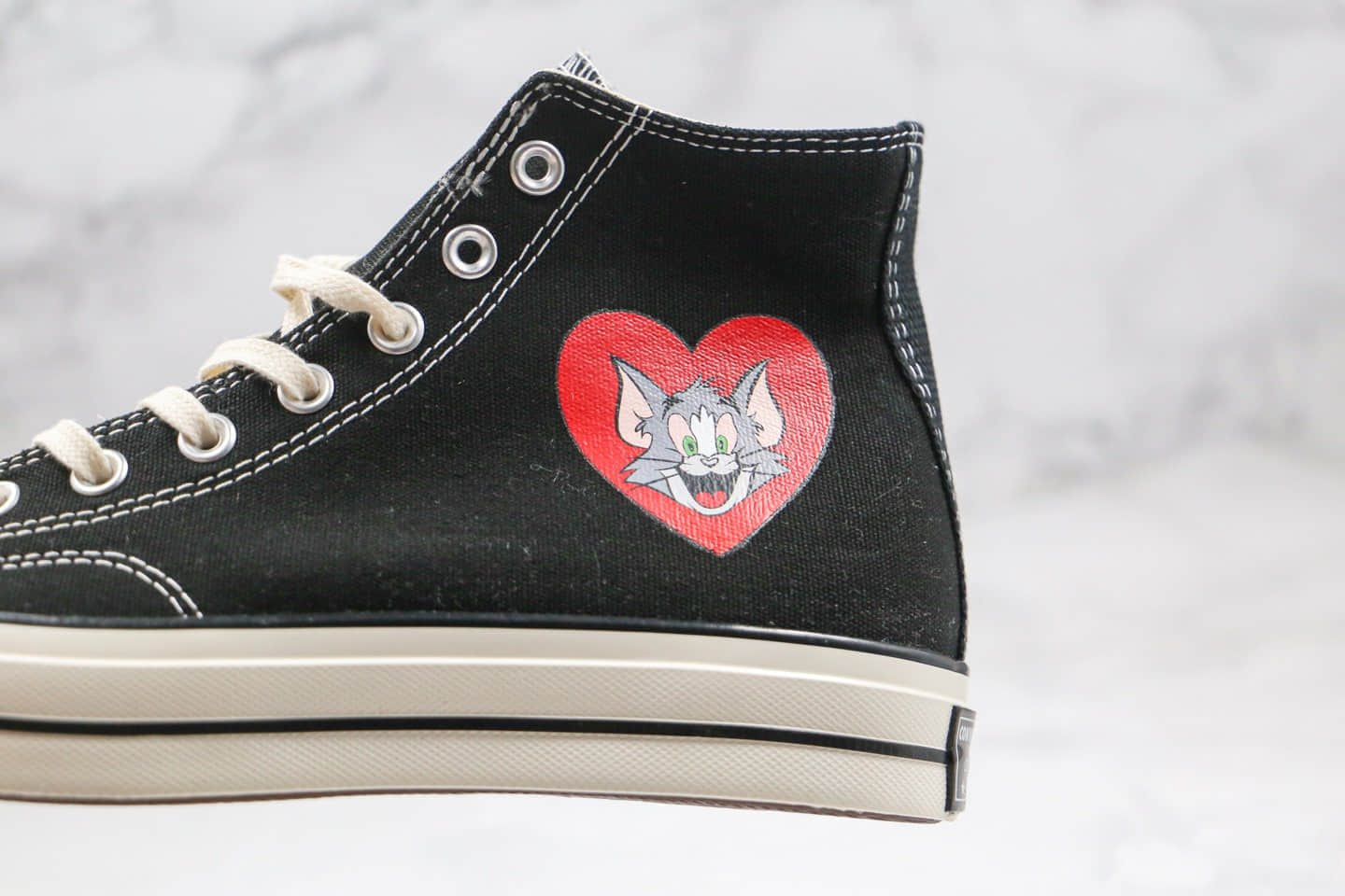 匡威Converse 1970S公司级版本高帮爱心黑色帆布鞋猫和老鼠原楦头纸板打造正确PU硅蓝软中底 货号:162050C