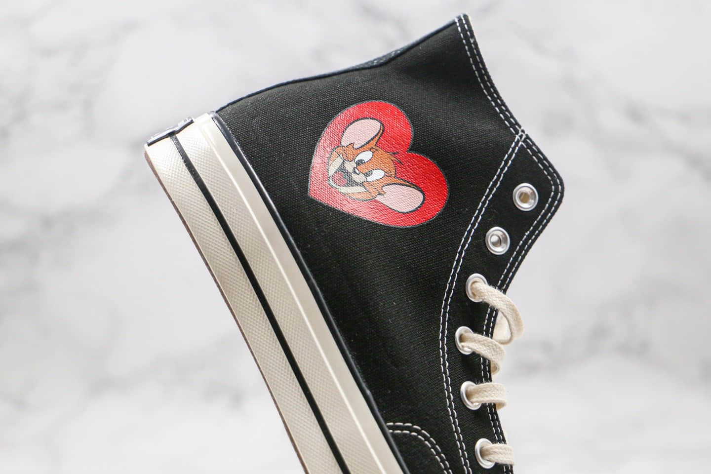 匡威Converse 1970S公司级版本高帮爱心黑色帆布鞋猫和老鼠原楦头纸板打造正确PU硅蓝软中底 货号:162050C