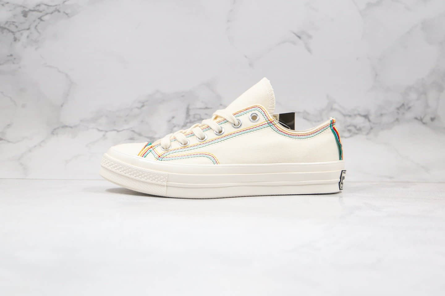 匡威Converse Chuck 70S公司级版本低帮彩虹条奶白色小红书爆款帆布鞋正确双围条硫化蓝底 货号:169057C