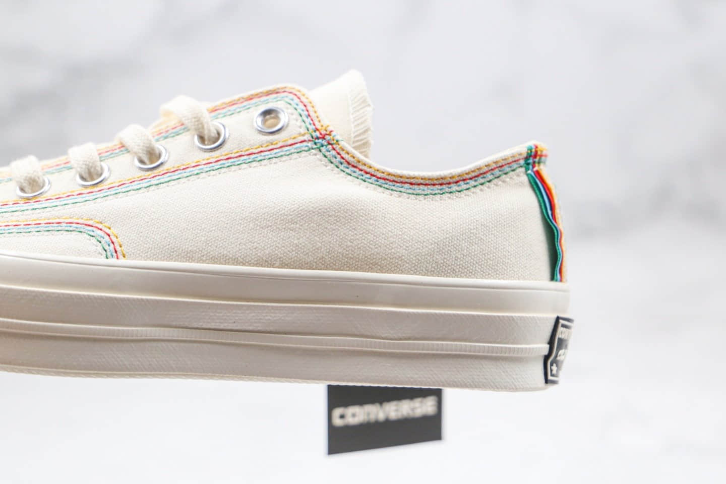 匡威Converse Chuck 70S公司级版本低帮彩虹条奶白色小红书爆款帆布鞋正确双围条硫化蓝底 货号:169057C