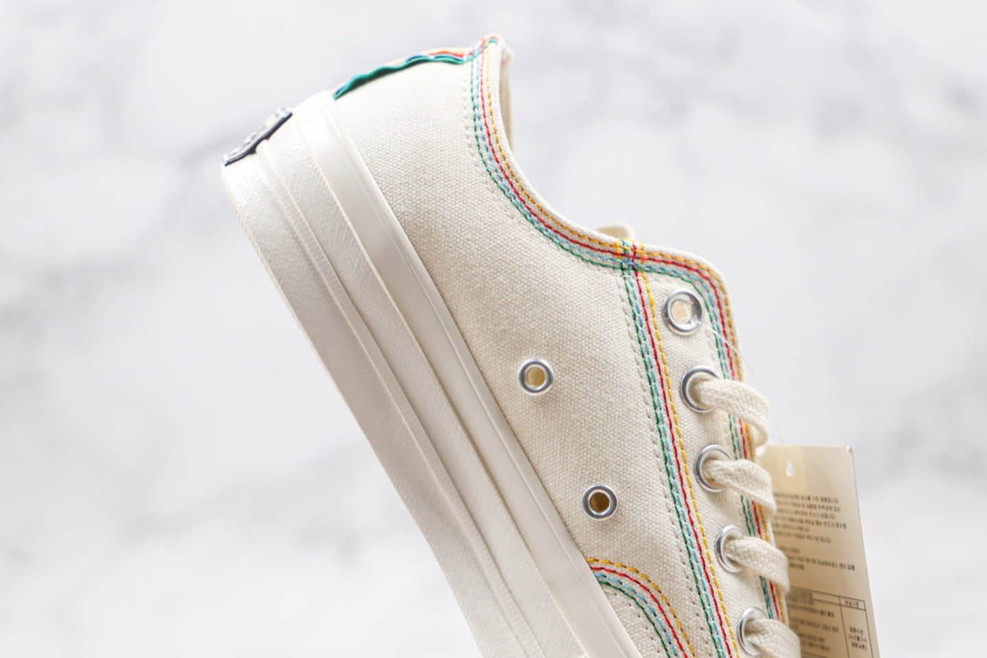 匡威Converse Chuck 70S公司级版本低帮彩虹条奶白色小红书爆款帆布鞋正确双围条硫化蓝底 货号:169057C