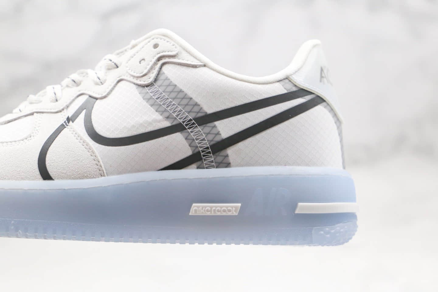 耐克Nike Air Force 1 React QS Light Bone纯原版本低帮空军一号水晶底波纹冰块冰蓝色正确鞋垫颜色区别市面通货版本 货号:CQ8879-101