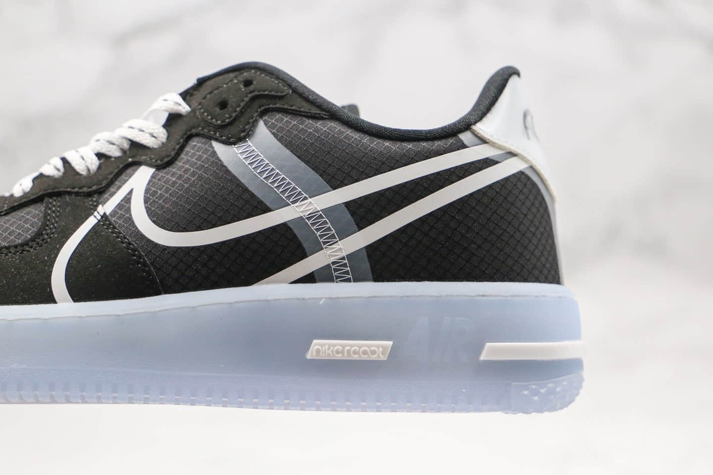 耐克Nike Air Force 1 React QS Light Bone纯原版本低帮空军一号冰块黑色波纹板鞋正确后跟渐变效果 货号:CQ8879-103