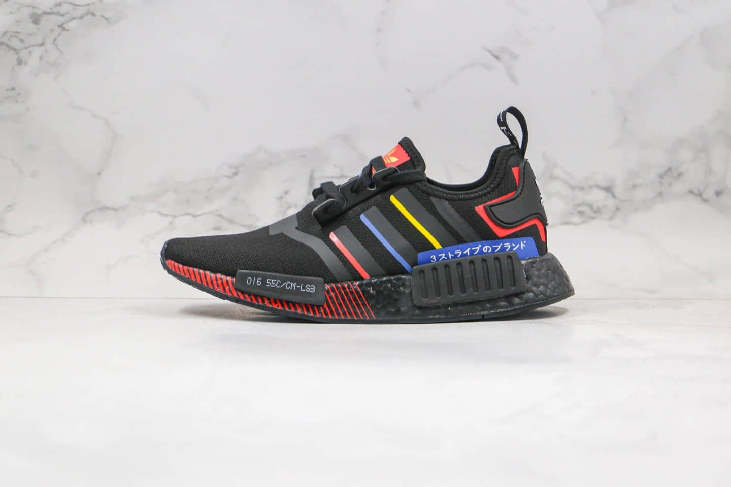 阿迪达斯adidas NMD R1纯原版本爆米花跑鞋NMD日文黑彩虹条纹撞色原楦头纸板打造 货号:FY1434